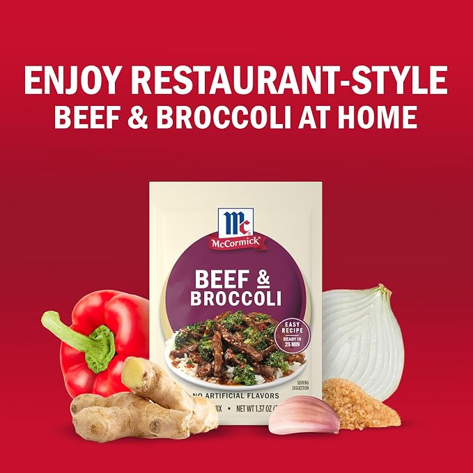 McCormick Seasoning Mix, Beef & Broccoli, No Artificial Flavors, For Restaurant-Style Beef & Broccoli in Just 25 Minutes, 1.37 oz (Pack of 12)