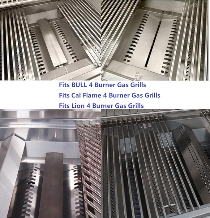 4pcs 16516 Stainless Steel Burners for Bull Grill Replacement Parts + 4pcs 16631 Flame Tamer Flavor Bar + 3pcs 16520 Heat Plate Shield Set,Fits for Bull, Lion, Cal Flame 4 Burner Gas Grills