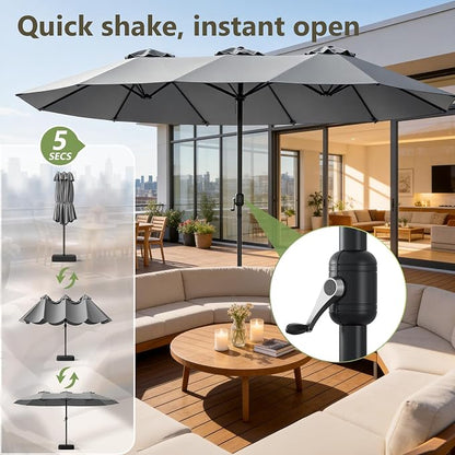 15FT Patio Umbrella, Double-Sided Outdoor Umbrella with base included, Large Standing Umbrella with Crank Handle & Ventilation, Rectangular patio umbrella for Pool, Backyard, Deck, Lawn & Beach