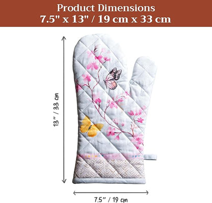 Maison d'Hermine Oven Gloves 100% Cotton Oven Mitt 7" x 13" with Loop Heat Resistant BBQ Cooking Gloves Baking Grilling Kitchen Hotel Home Farmhouse Spring Summer (Pack of 1, Blossoms in Spring)