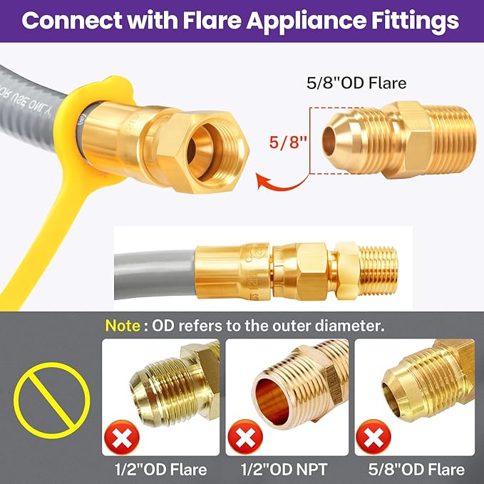 GasSaf 8FT 3/8" ID Natural Gas Hose, Natural Gas Grill Hose Conversion Kit Suitable for Weber Grills, Blackstone Griddles, Generator, Patio Heater (with Sealing Tape)
