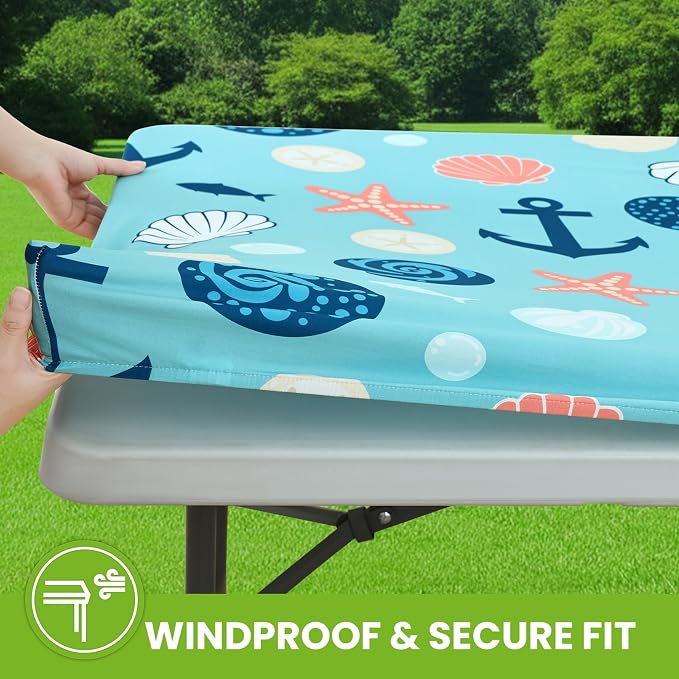 Smiry Spandex Fitted Tablecloth for 6 Foot Rectangle Tables, Washable Picnic Table Cover with Elastic, Stretch Reusable Table Cloth for Outdoor, Camping, Dining & Kitchen (Conch, 30"x72")
