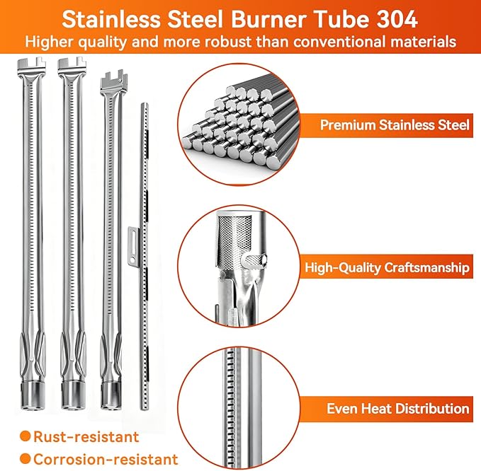 Spirit e310 7636 Flavorizer Bars & 69787 Grill Burner for Weber Spirit and Spirit II 300 Series E310 E320 E330 S310 S320 S330 68950 with Front Control, Grill Parts 15.3" Heat Plate, 18" Burner Tube