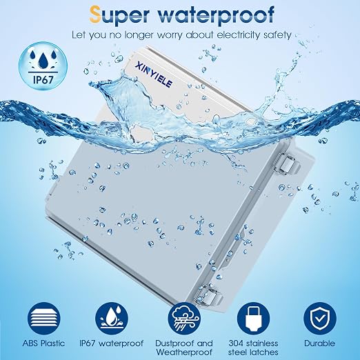 Waterproof Outdoor Project ABS Plastic Junction Box IP67 Weatherproof Dustproof Enclosure with Hinged Cover, Mounting Plate,Wall Brackets for Power Project (11.8"x11.8"x7.1")