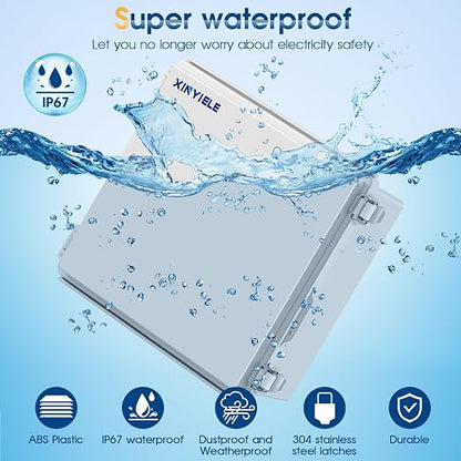 Waterproof Outdoor Project ABS Plastic Junction Box IP67 Weatherproof Dustproof Enclosure with Hinged Cover, Mounting Plate,Wall Brackets for Power Project (11.8"x11.8"x7.1")