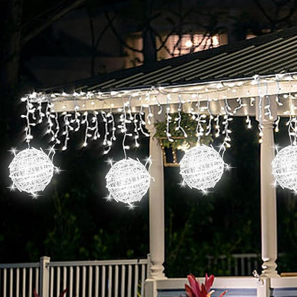 Outdoor Christmas Balls Lights Tree Lights Waterproof, 4 Pack 7.87" LED Hanging Globe Sphere Lights with 8 Lighting Modes Memory Timer Plug for Party Wedding Xmas Porch Patio Garden Yard Decorations