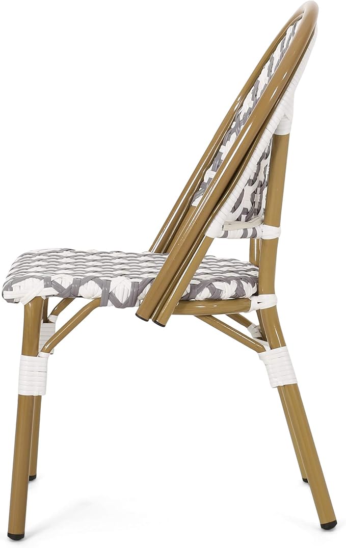 Christopher Knight Home Anastasia Outdoor French Bistro Chair (Set of 2), Gray + White + Bamboo Print Finish