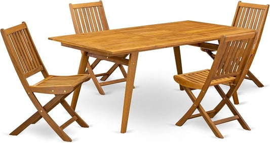 East West Furniture DEDK5CWNA 5 Piece Patio Dining Set Includes a Rectangle Outdoor Acacia Wood Table and 4 Folding Side Chairs, 40x72 Inch, Natural Oil