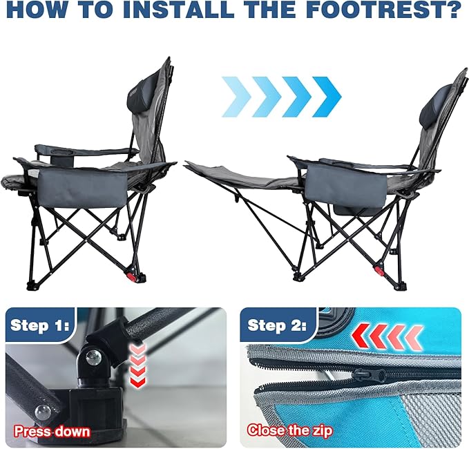 Reclining Camping Chair 4 Position with Foot Rest Comfortable for Adults 265Ibs Folding Lounger Mesh Beach Chair with Cooler Bag,Cotton Cushion and Cup Holder for Outdoor Patio