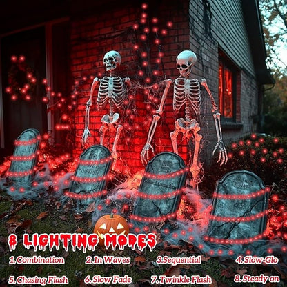 QITONG 2 Pack Halloween Solar Fairy Lights, Each 66ft 200 LED Red String Light Outdoor Waterproof, 8 Modes Silver Wire Christmas Twinkle Mini Lights