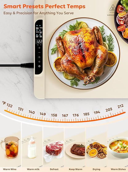 Food Warming Mat, FZF Electric Warming Tray, Fast Heating Portable Food Warmer for Parties Buffet with 0.5-10Hr Timer, Adjustable Temperature for Hosting, Camping, House Warming