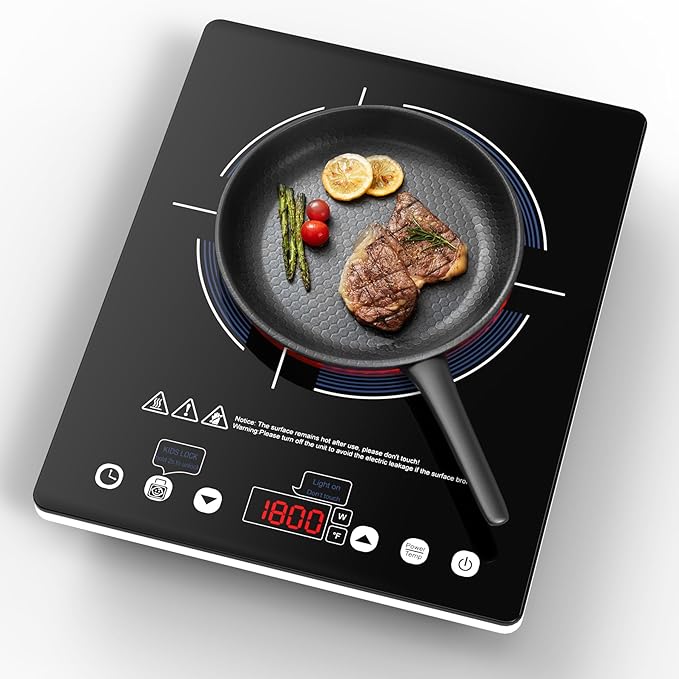 GIHETKUT Electric Cooktop Single Burner, 1800W Electric Stove Top with Touch Control, 9 Power Levels, Kids Safety Lock & Timer, Overheat Protection,110V Induction Cooktop