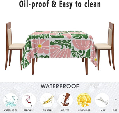Green Pink Abstract Flowers Square Tablecloth Seasonal Paisley Square Table Cloth Perfect for Spring Home Decor Indoor Outdoor Washable Wrinkle Free Table Cover for Picnic Camping 60x60 Inch