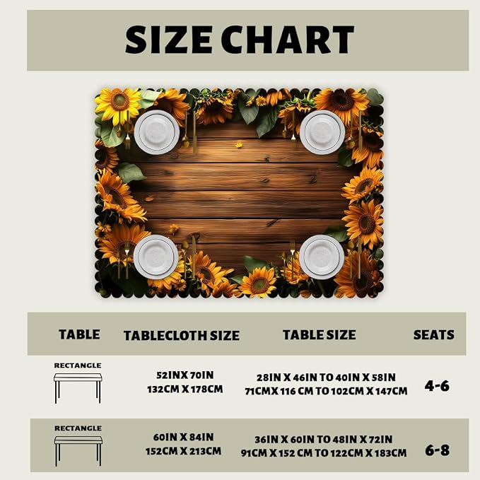 Wood Grain Sunflower Table Cloth Rectangle Tables Retro Rustic Farmhouse Brown Rectangle Table Cloth Kitchen Table Decorations for Home Dinner Party 52" x 70" 4-6 Seats
