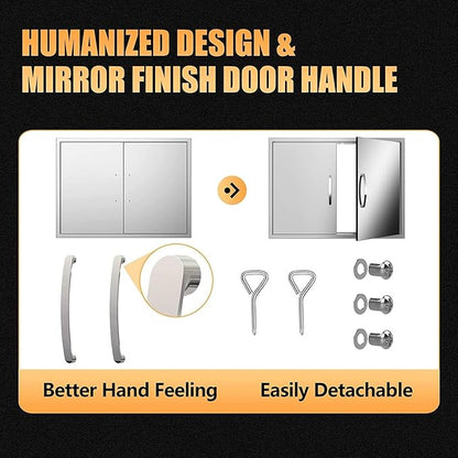 Outdoor Kitchen Doors 30W x 21H Inch, Double BBQ Access Doors 304 Stainless Steel for Outdoor Kitchen Cabinet Grill Station or BBQ Island