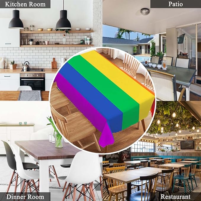 Swono Tablecloth 52"X70" Rainbow Flag, Gay and LGBT Rainbow Flag Rectangle Table Cover Anti-Oil Tablecloth for Dining Tables, Parties, Wedding and Banquet Decoration