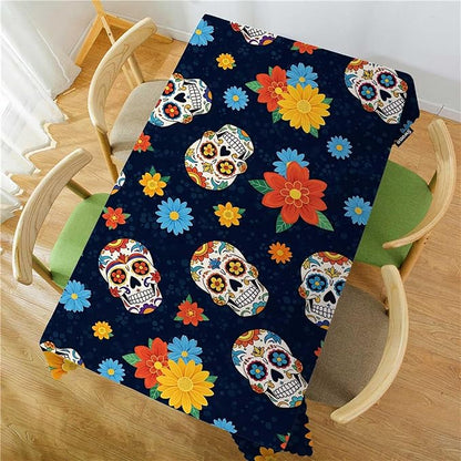 Swono Day of The Dead Table Cloth Rectangle Tables Mexican Sugar Skulls Flowers Kitchen Table Cover Oblong 52"X70" Tablecloth for Dining Table Buffet Parties Patio and Camping