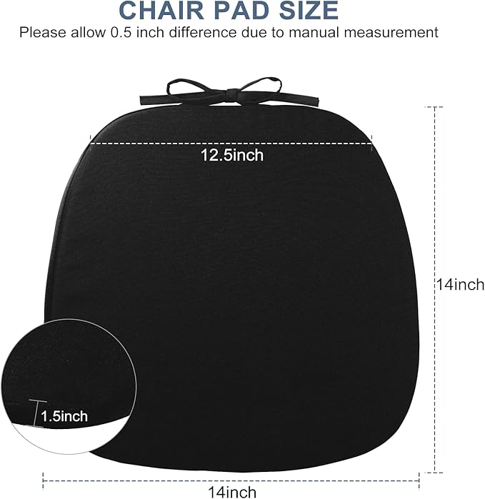 GUEGLSA Outdoor Metal Chair Seat Cushions 14x14 inch, Waterproof Non Slip Dining Chair Pad with Ties, U Shaped Metal Chair Cushion for Patio Home Kitchen Dining Chair, Set of 2, Black
