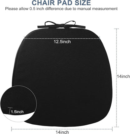 GUEGLSA Outdoor Metal Chair Seat Cushions 14x14 inch, Waterproof Non Slip Dining Chair Pad with Ties, U Shaped Metal Chair Cushion for Patio Home Kitchen Dining Chair, Set of 2, Black