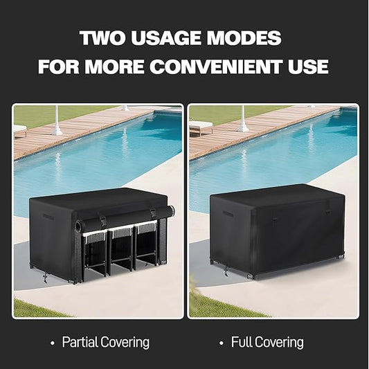 7 Piece Outdoor Bar Height Dining Set Cover with Split Zipper, Heavy Duty 600D Oxford Fabric Outdoor Bar Cover for 6 Person 60'' Long Outdoor Wicker Bar Height Dining Set, 60"L X 41"W X 41"H