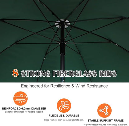 Blissun 6.5ft Patio Umbrella with Push Button Tilt & Height Adjustable, UV50+ Sun Protection with Sturdy Fiberglass Ribs & Iron Pole, Market Umbrella for Outdoor Table Garden Backyard Beach