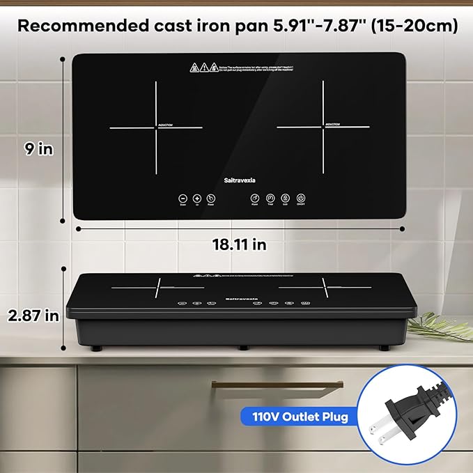 Portable Induction Cooktop 2 Burner, 1800W Double Induction Burner with Touch Control, Timer & Safety Lock, Electric Induction Stove 110V, Cross Line Panel