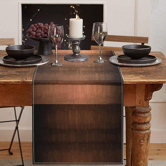 Emvency Farmhouse Table Runner, Brown Striped Abstract Copper Texture for Kitchen Coffee Table Family Dinners Holiday Parties Wedding Events Decor(13x72 inch)