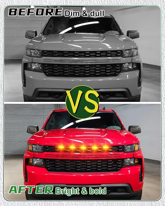 LED Grill Lights for 2019 2020 2021 Chevy Silverado Accessoreis | Clip On Front Grille Insert Light Bar Head Lamp Fits Silverado Trail Boss,WT,Custom Only