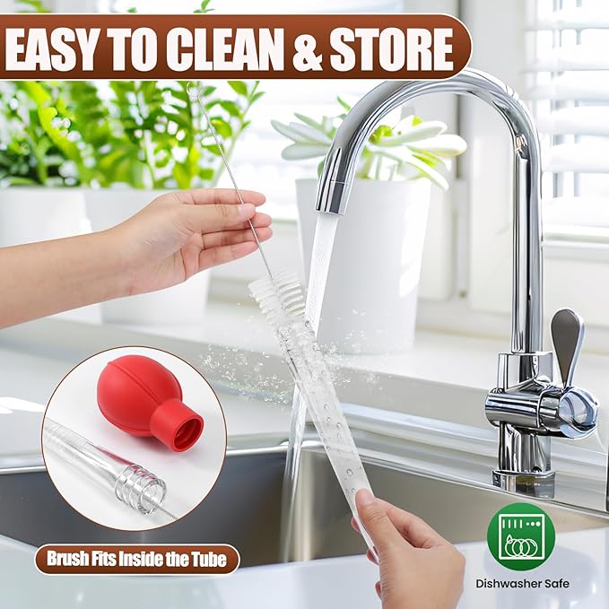OLESBUR Premium Turkey Basters for Cooking – Baster Syringe for Hot Liquids – Meat and Food Injector – Essential Thanksgiving Cooking Tool – Turkey Baster Large with Cleaning Brush (Red)