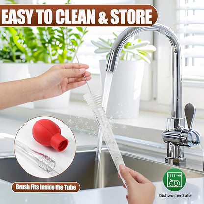 OLESBUR Premium Turkey Basters for Cooking – Baster Syringe for Hot Liquids – Meat and Food Injector – Essential Thanksgiving Cooking Tool – Turkey Baster Large with Cleaning Brush (Red)