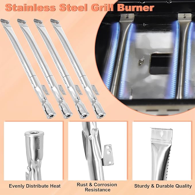 Grill Parts for Nexgrill 720-0830H 720-0830 720-0830D 720-0830T 730-0830MB 730-0830H Stainless Steel 17" Cooking Grates, Heat Plates, Burner Igniters Replacement Kit for Home Depot Nexgrill 4 Burner