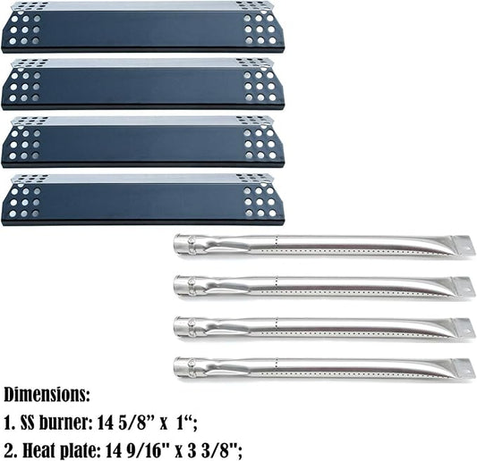 Parts Kit DG142 Replacement 14 5/8 inch burner for Sunbeam,Nexgrill,Grill Master 720-0697 Gas Grill Burners,Heat Plates (Stainless Steel Burner + Porcelain Steel Heat Plate)