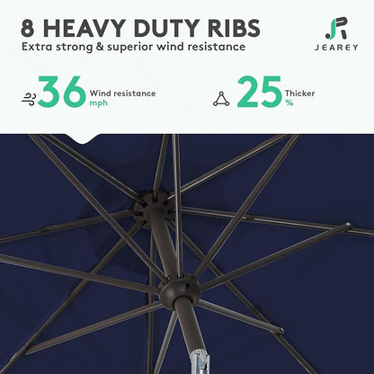 JEAREY 10FT Outdoor Patio Umbrella Outdoor Table Umbrella with Push Button Tilt and Crank, Market Umbrella 8 Sturdy Ribs UV Protection Waterproof for Pool, Garden (Dark Blue)