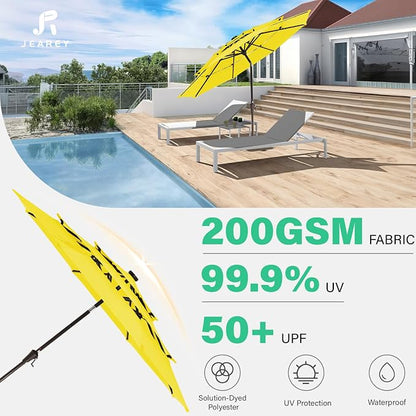 JEAREY 9 ft 3-Tier Outdoor LED Lighted Patio Umbrella w/Crank, Yellow | Solar Market Table Umbrella with 8 Sturdy Ribs, UV Protection Waterproof Sunproof for Garden, Deck and Backyard