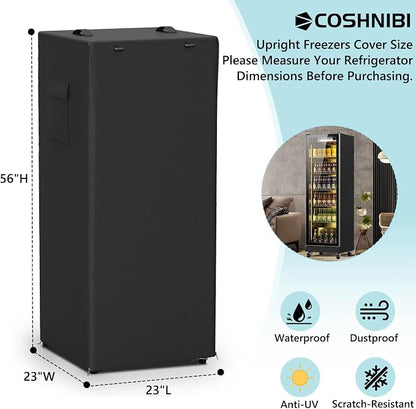 COSHNIBI Outdoor Refrigerator Cover,420D Oxford Waterproof Upright Freezer Cover,Front Can Be Rolled-Up by Zippers(23"Lx23"Wx56"H)