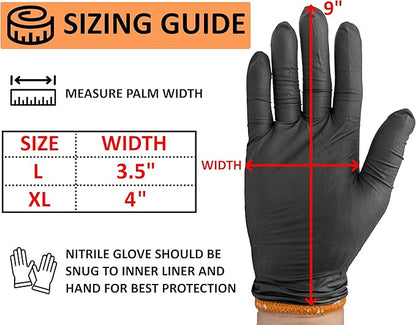 Black Disposable BBQ Grill Gloves Kit - 50 Heavy Duty Textured Grip and 2 Heat Resistant Reusable Liners Meat Pulling