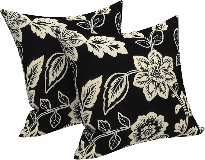 LVTXIII Outdoor Pillow Covers 20x20 Inch, 2 Pack Large Square Throw Pillow Cases, Fade-Resistant Cushion Covers for Patio Furniture Sofa, Garden Porch, Elegant Vines Black