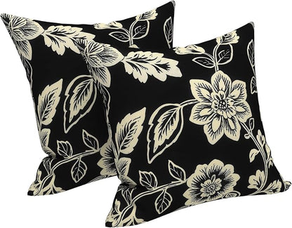 LVTXIII Outdoor Pillow Covers 20x20 Inch, 2 Pack Large Square Throw Pillow Cases, Fade-Resistant Cushion Covers for Patio Furniture Sofa, Garden Porch, Elegant Vines Black