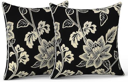 LVTXIII Outdoor Throw Pillows 18x18 Patio Waterproof Square Pillows with Piping Fade Resistant Accent Pillow for Spring Summer Garden Decoration, Set of 2, Elegant Vines Black