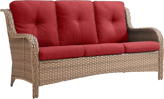 Rilyson Outdoor Patio Wicker Sofa, 900Lbs Weight Capacity Large 3 Seater Wicker Patio Couch with 4in Seat Cushions and Deep Seating, All Weather for Backyard, Garden, Poolside (Yellow/Red)