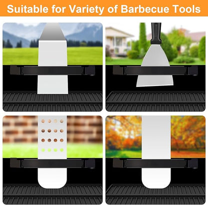 Griddle Spatula Holder, 6.5-10.2 Inch Adjustable Stainless Steel Grill Tool Hold Rack for Blackstone, Camp Chef, Royal Gourmet(2 Pack/Black)