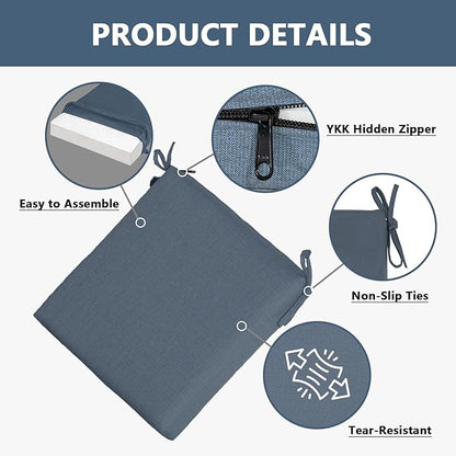Goodgoods 20 x 20 Sunbrella Outdoor Chair Cushions Set of 4, Fade-Resistant & Water-Resistant Patio Seat Cushion Pads with Ties, 30D High-Resilience Foam for Dining Room Kitchen Chairs, Spectrum Denim