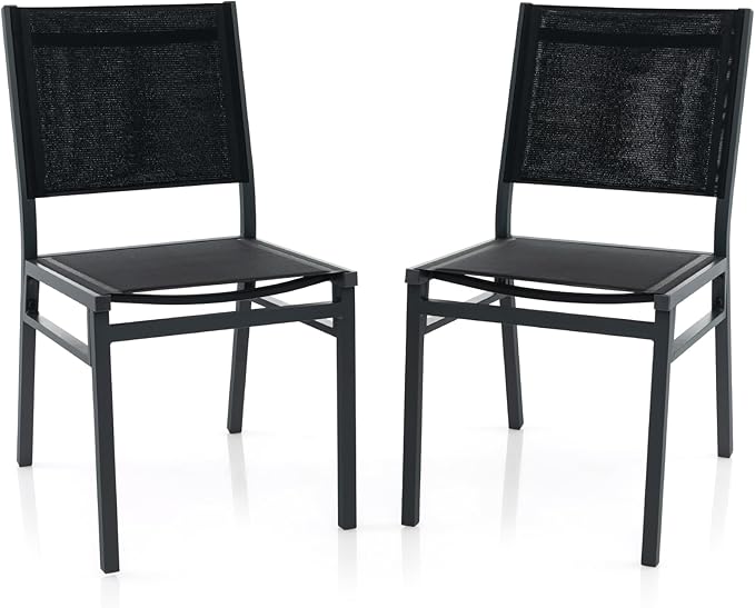 Giantex Outdoor Patio Dining Chair Set of 2, Armless Dining Chair with Breathable Fabric Seat & Backrest, Heavy Duty Aluminum Frame, Outside Lightweight Patio Chairs for Porch Garden Yard Poolside