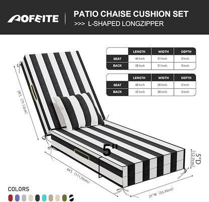 Outdoor Water-Resistant Olefin Chaise Lounge Cushions with Pillow, Weather and Fade Resistant Patio Furniture Lounge Chair Cushion Ideal for Patio, Lawn, Garden, Pinto, 72" L x 21" W x 5" T
