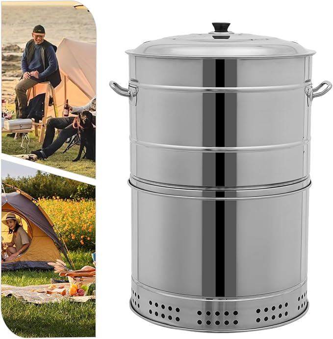 Large Portable Charcoal Grills, 16.14x25.98-inch Stainless BBQ Grill Barrel 360° All-Around Grilling Two Grilling Modes Portable Barbecue Grill Set for Travel, Outdoor Cooking and BBQ