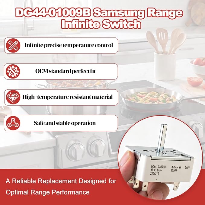 DG44-01009B Infinite Switch Dual Burner Control for Samsung Electric Range Stove Cooktop Surface Element Heat Control Replacement AP5622587 PS4240807 3290424