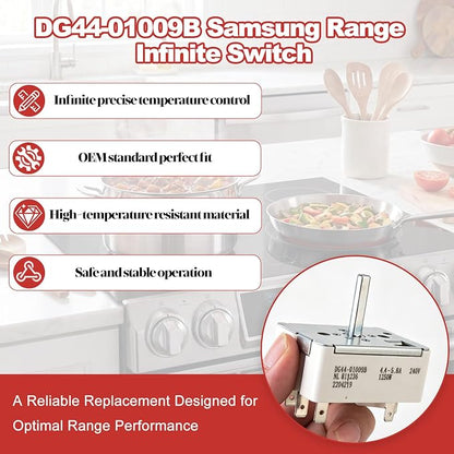 DG44-01009B Infinite Switch Dual Burner Control for Samsung Electric Range Stove Cooktop Surface Element Heat Control Replacement AP5622587 PS4240807 3290424