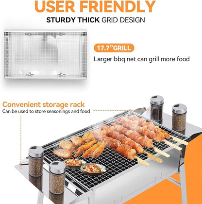 Foldable Portable Charcoal Grill, Small Compact Outdoor BBQ Grill for Camping, Backyard, Balcony, Beach, Travel Outdoor Cooking(17.7x9.8 Inch)