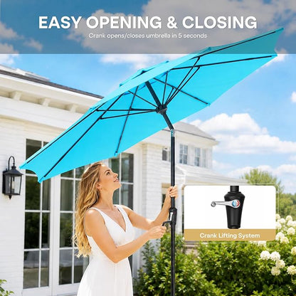 Sannwsg Outdoor Patio Umbrella,Table Umbrella with Push Button Crank,Market Umbrella with 8 Sturdy Ribs,Yard Umbrella