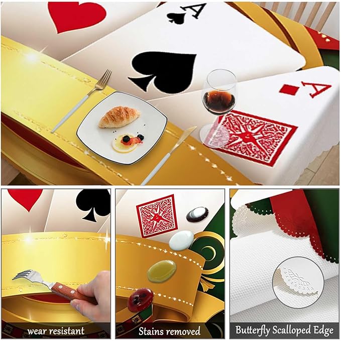Swono Poker Table Cloth Gambling Playing Cards Game Casino Print Rectangle Tablecloth Picnic Table Cover BBQ Table Cloth Polyester for Kitchen Party Dinner 50x72 Inch